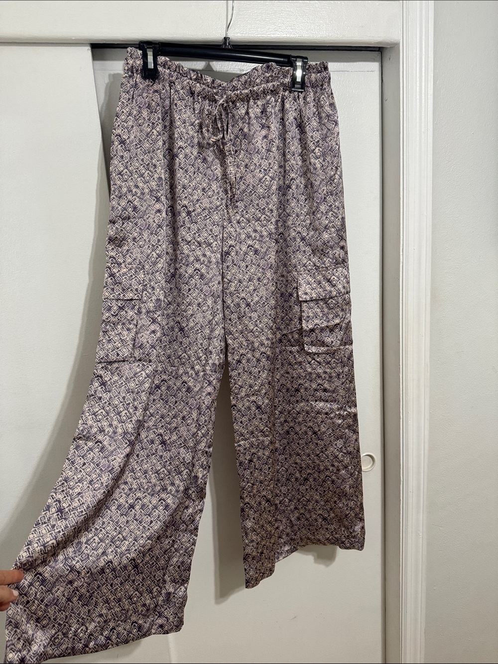 Mystree Lavender Printed Wide-Leg Drawstring Pants